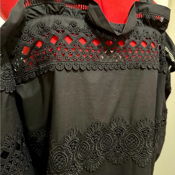 Gracia Black Crochet/Eyelet/Cotton Cold Shoulder Dress, XL - Picture 2 of 7